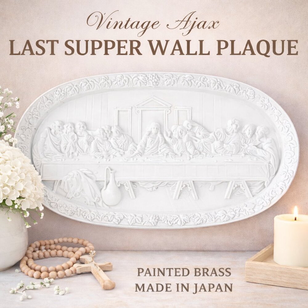 Vintage Ajax Last Supper Painted Brass Wall Plaque Made in Japan Religious Decor